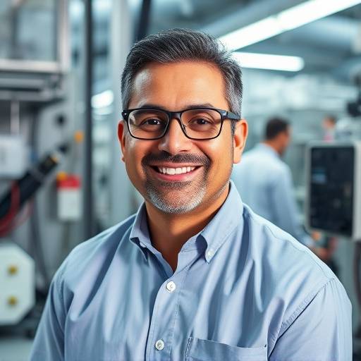 David García, Ingeniero Senior, trabajando en un laboratorio con equipo de alta tecnología, sonriendo mientras mira a la cámara.